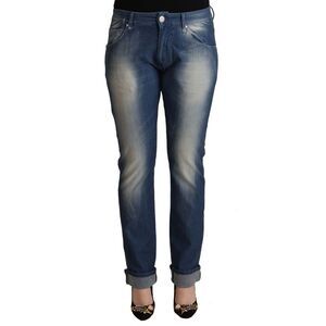 Acht Blue Washed Mid Waist Folded Hem Skinny Women's Jeans